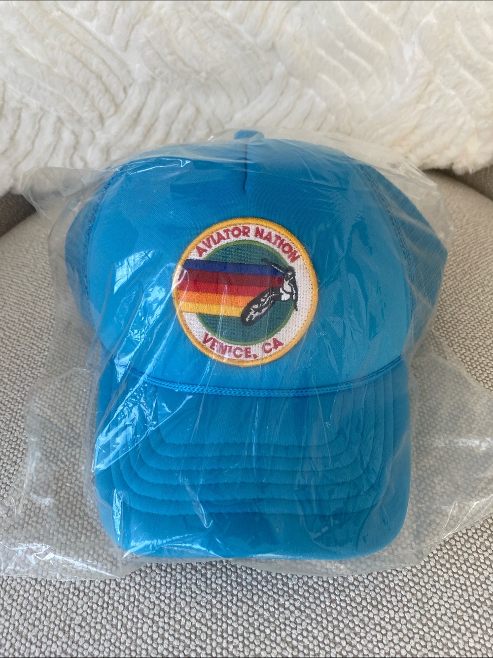 Aviator Nation Turquoise Trucker Hat with Rainbow Venice Patch
